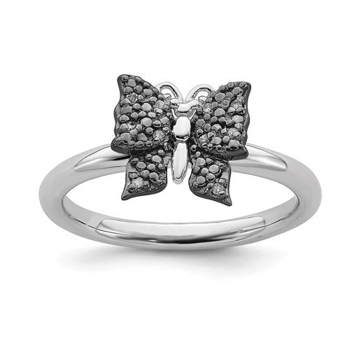 Sterling Silver Stackable Expressions Black Plated Diamond Butterfly Ring- Sparkle & Jade-SparkleAndJade.com 