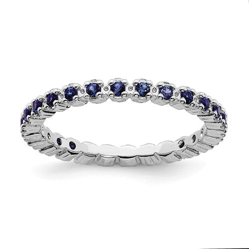 Sterling Silver Stackable Expressions Blue Sapphire Eternity Ring- Sparkle & Jade-SparkleAndJade.com 