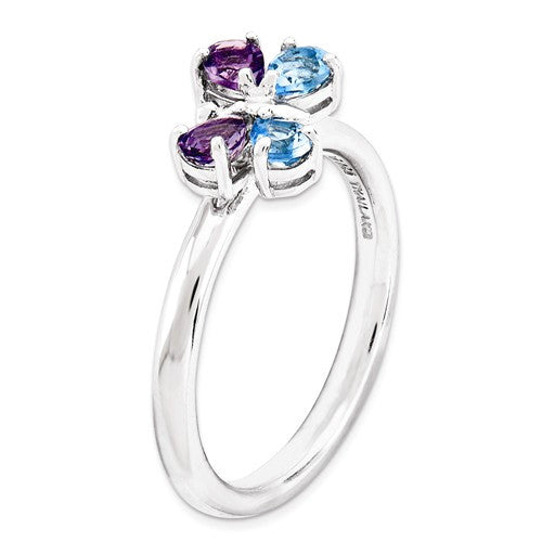 Sterling Silver Stackable Expressions Blue Topaz & Amethyst Butterfly Ring- Sparkle & Jade-SparkleAndJade.com 