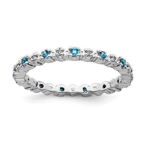 Sterling Silver Stackable Expressions Blue Topaz & Diamond Alternating Eternity Ring- Sparkle & Jade-SparkleAndJade.com 