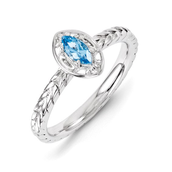 Sterling Silver Stackable Expressions Blue Topaz Marquise Ring- Sparkle & Jade-SparkleAndJade.com 
