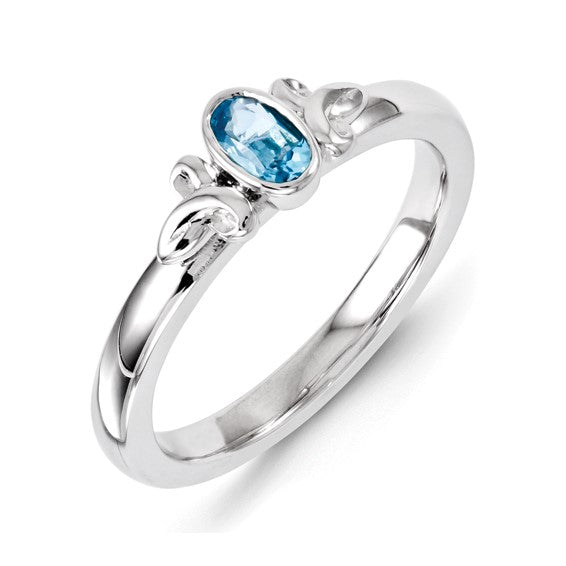 Sterling Silver Stackable Expressions Blue Topaz Oval Ring- Sparkle & Jade-SparkleAndJade.com 