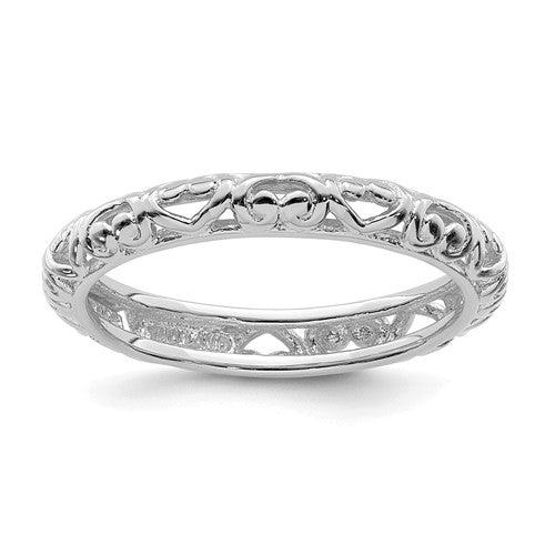 Sterling Silver Stackable Expressions Carved Hearts Eternity Ring- Sparkle & Jade-SparkleAndJade.com 