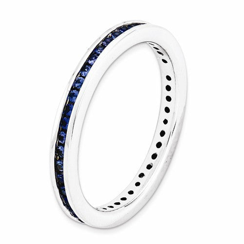 Sterling Silver Stackable Expressions Channel Set Created Blue Sapphire Eternity Ring- Sparkle & Jade-SparkleAndJade.com 