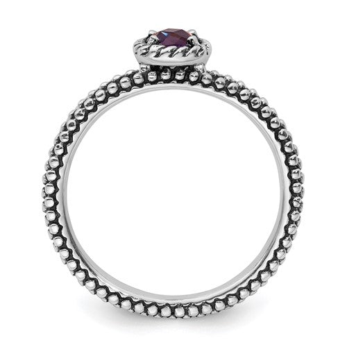 Sterling Silver Stackable Expressions Checker-Cut Amethyst Antiqued Ring- Sparkle & Jade-SparkleAndJade.com 