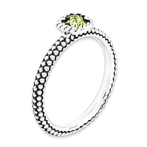 Sterling Silver Stackable Expressions Checker-Cut Cushion Peridot Antiqued Ring- Sparkle & Jade-SparkleAndJade.com 