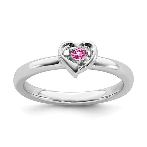 Sterling Silver Stackable Expressions Created Pink Sapphire Heart Ring- Sparkle & Jade-SparkleAndJade.com 