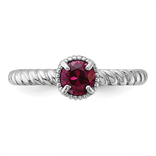 Sterling Silver Stackable Expressions Created Ruby Round Ring- Sparkle & Jade-SparkleAndJade.com 