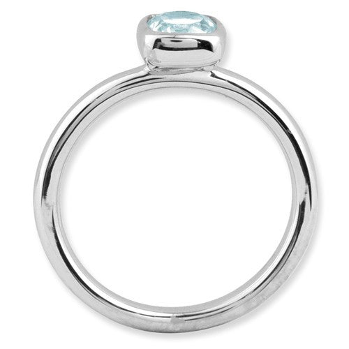 Sterling Silver Stackable Expressions Cushion Cut Light Aquamarine Ring- Sparkle & Jade-SparkleAndJade.com 