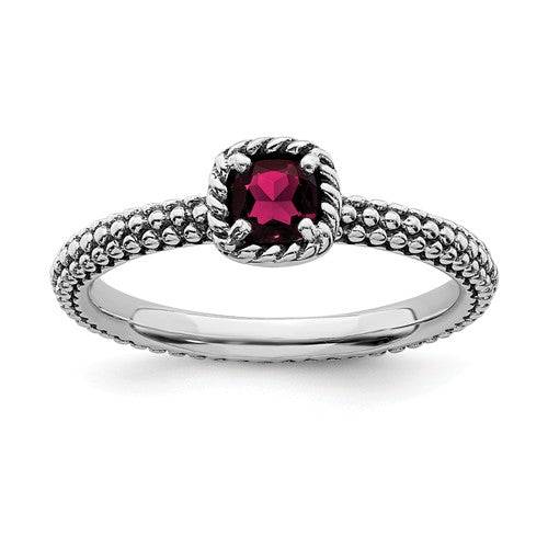 Sterling Silver Stackable Expressions Cushion Cut Ruby Ring- Sparkle & Jade-SparkleAndJade.com 