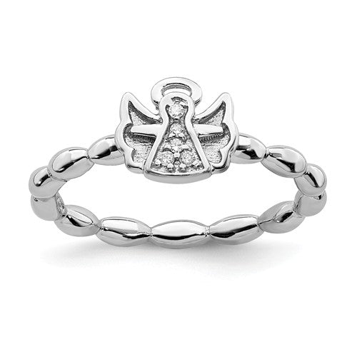 Sterling Silver Stackable Expressions Diamond Angel With Halo Ring- Sparkle & Jade-SparkleAndJade.com 