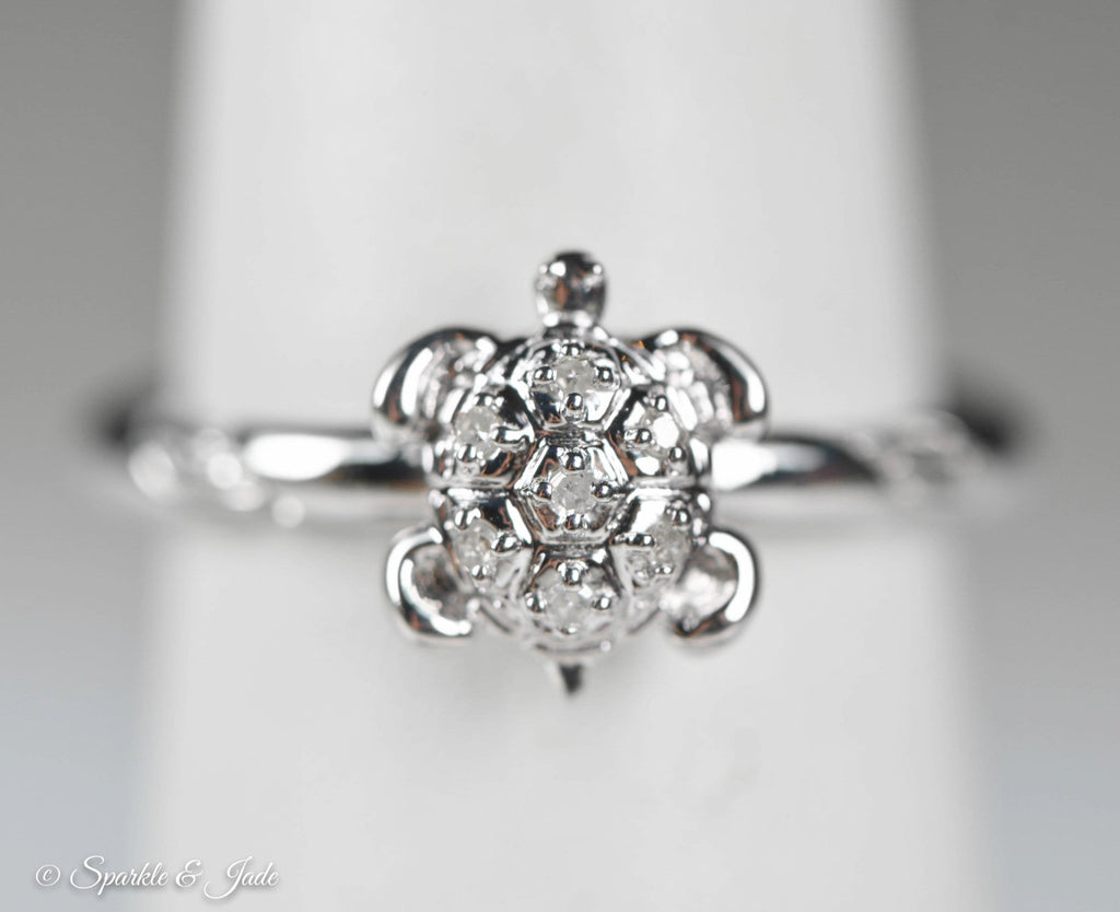 Sterling Silver Stackable Expressions Diamond Turtle Ring- Sparkle & Jade-SparkleAndJade.com 