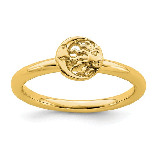 Sterling Silver Stackable Expressions Gold Plated Sun and Moon Ring- Sparkle & Jade-SparkleAndJade.com 