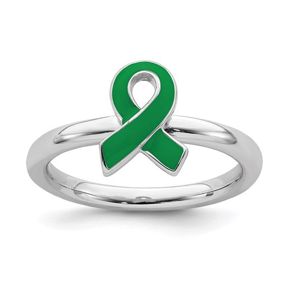 Sterling Silver Stackable Expressions Green Enameled Awareness Ribbon Ring- Sparkle & Jade-SparkleAndJade.com 