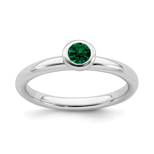Sterling Silver Stackable Expressions Low 4mm Round Cr. Emerald Ring- Sparkle & Jade-SparkleAndJade.com 