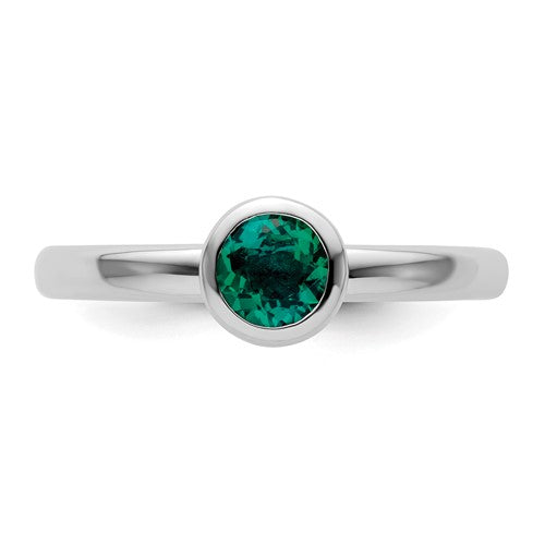 Sterling Silver Stackable Expressions Low 5mm Round Cr. Emerald Ring- Sparkle & Jade-SparkleAndJade.com 
