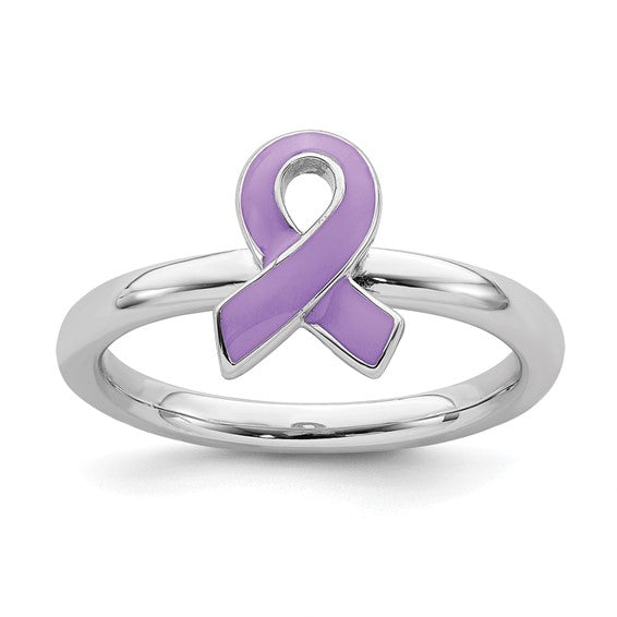 Sterling Silver Stackable Expressions Purple Enameled Awareness Ribbon Ring- Sparkle & Jade-SparkleAndJade.com 