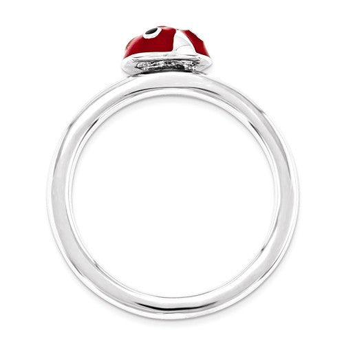 Sterling Silver Stackable Expressions Red & Black LadyBug Ring- Sparkle & Jade-SparkleAndJade.com 
