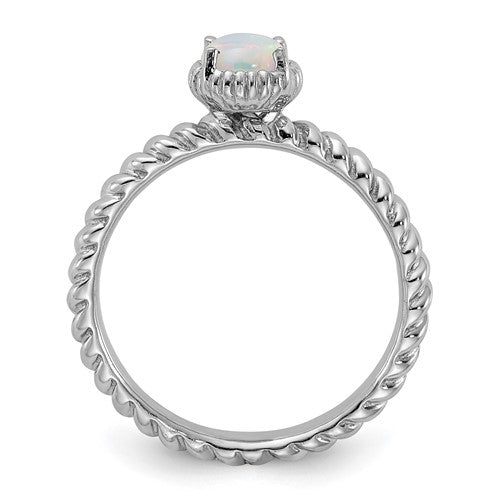 Sterling Silver Stackable Expressions Round Created Opal Ring- Sparkle & Jade-SparkleAndJade.com 