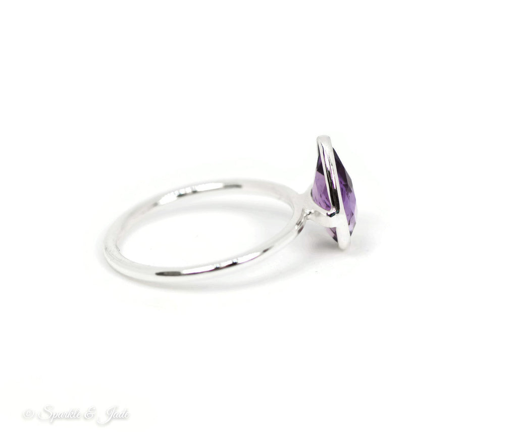 Sterling Silver Stackable Faceted Pear Amethyst Ring- Sparkle & Jade-SparkleAndJade.com 
