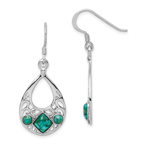Sterling Silver Teardrop Filigree Turquoise Dangle Earrings- Sparkle & Jade-SparkleAndJade.com QE12354