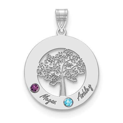 Sterling Silver Tree with Names Mother's Family Birthstone Pendant- Sparkle & Jade-SparkleAndJade.com XNA882/2SS