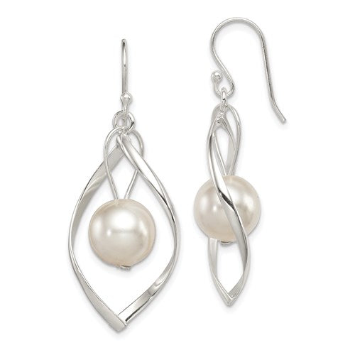 Sterling Silver Twist with Pearl Dangle Earrings- Sparkle & Jade-SparkleAndJade.com QE8960