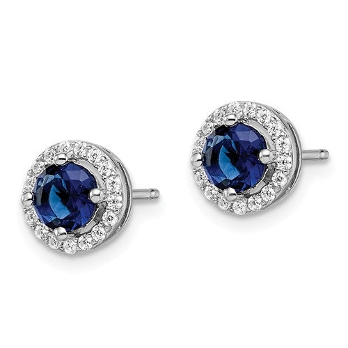 Sterling Silver White & Blue CZ Brilliant Embers Halo Earrings- Sparkle & Jade-SparkleAndJade.com QMP1335