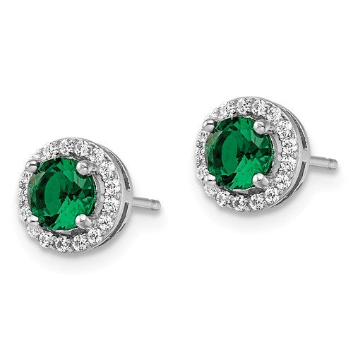Sterling Silver White & Green CZ Brilliant Embers Halo Earrings- Sparkle & Jade-SparkleAndJade.com QMP1323