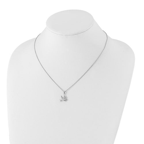 Sterling Silver White Ice Diamond Dove Pendant Necklace- Sparkle & Jade-SparkleAndJade.com QW445-18