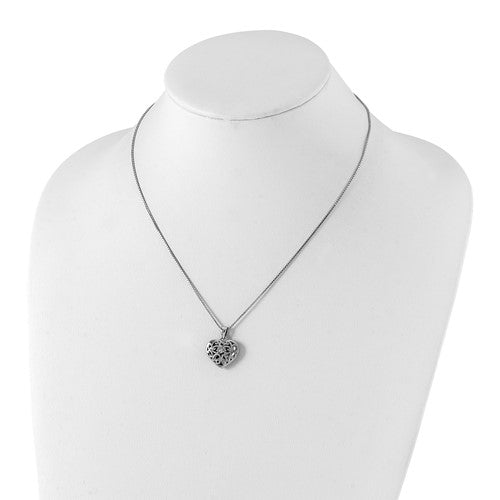 Sterling Silver 'White Ice' Diamond Filigree Heart Locket Necklace- Sparkle & Jade-SparkleAndJade.com QW439-18