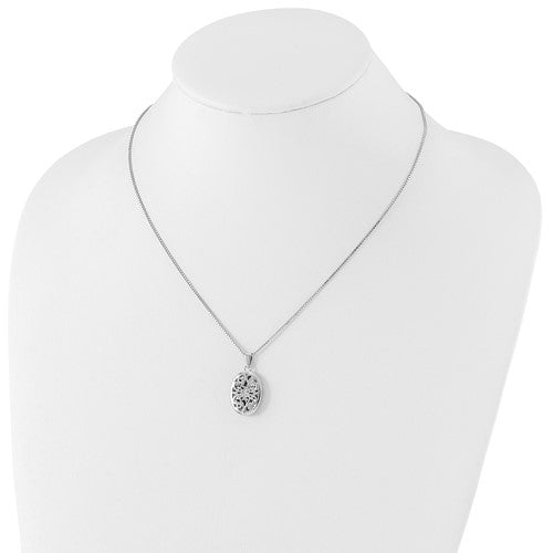 Sterling Silver 'White Ice' Diamond Filigree Oval Locket Necklace- Sparkle & Jade-SparkleAndJade.com QW441-18