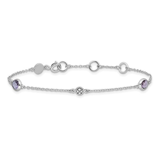Sterling Silver White Ice Diamond & Oval Gemstone Bracelets- Sparkle & Jade-SparkleAndJade.com QW368-7.5