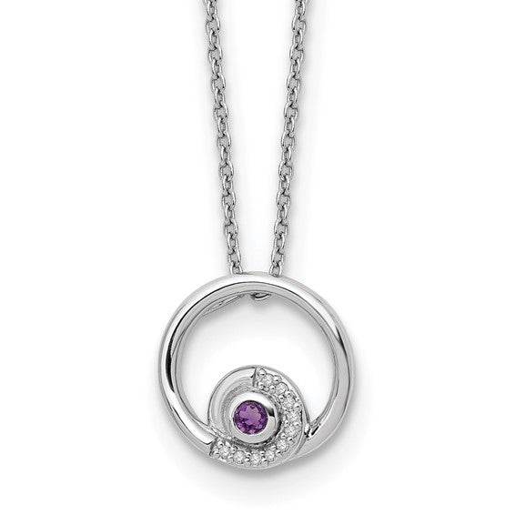 Sterling Silver White Ice Diamond and Amethyst Necklace- Sparkle & Jade-SparkleAndJade.com QW371AM-18