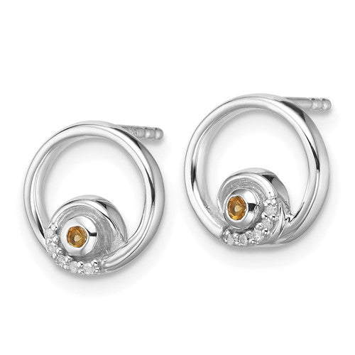 Sterling Silver White Ice Diamond and Citrine Earrings- Sparkle & Jade-SparkleAndJade.com QW372CI