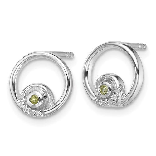Sterling Silver White Ice Diamond and Peridot Earrings- Sparkle & Jade-SparkleAndJade.com QW372PE