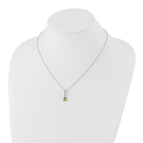 Sterling Silver White Ice Diamond and Peridot Teardrop Necklace- Sparkle & Jade-SparkleAndJade.com QW369PE-18