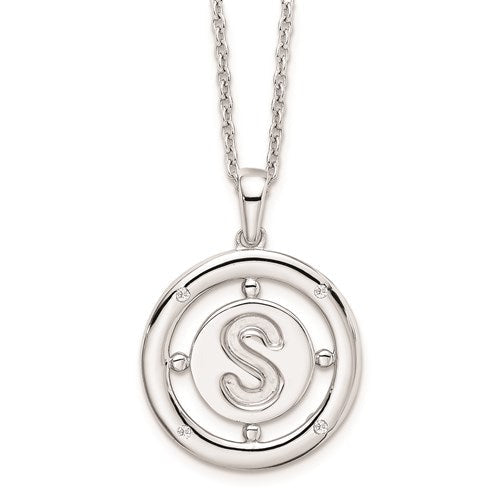 Sterling Silver White Ice .025ct. Diamond Initial Necklace - Various Letters- Sparkle & Jade-SparkleAndJade.com QW499S-18