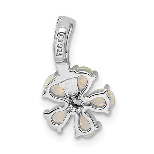 Sterling Silver White Opal And CZ Flower Pendant- Sparkle & Jade-SparkleAndJade.com QP781