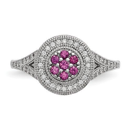 Sterling Silver White & Pink CZ Brilliant Embers Round Floral Halo Ring- Sparkle & Jade-SparkleAndJade.com 