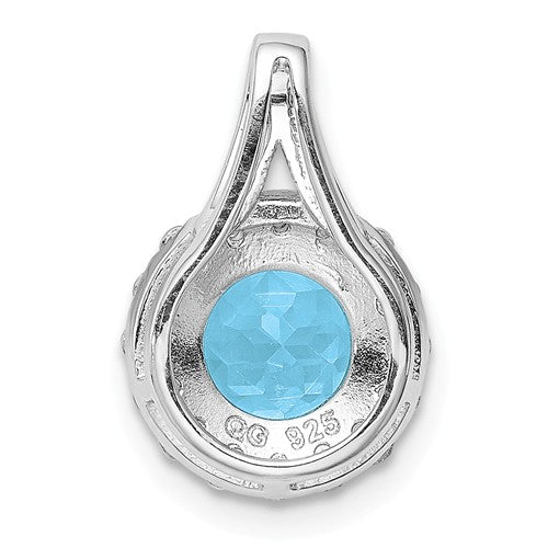 Sterling Silver White Topaz & Light Swiss Blue Topaz Circle Halo Pendant- Sparkle & Jade-SparkleAndJade.com QP3035BT