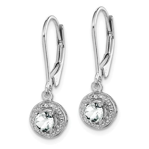Sterling Silver White Topaz and Diamond Halo-Style Leverback Earrings- Sparkle & Jade-SparkleAndJade.com QBE11APR