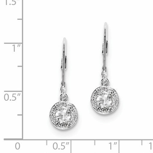 Sterling Silver White Topaz and Diamond Halo-Style Leverback Earrings- Sparkle & Jade-SparkleAndJade.com QBE11APR