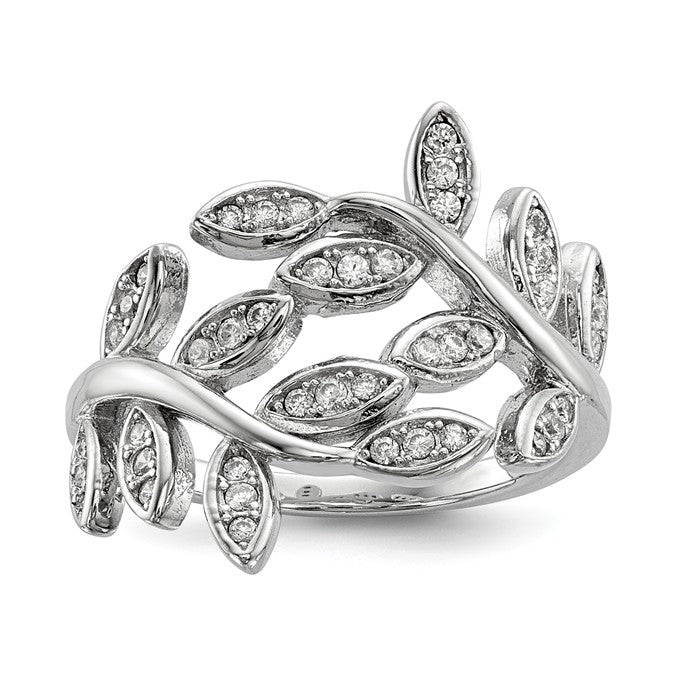 Sterling Silver Wrapped Leaves CZ Ring- Sparkle & Jade-SparkleAndJade.com 