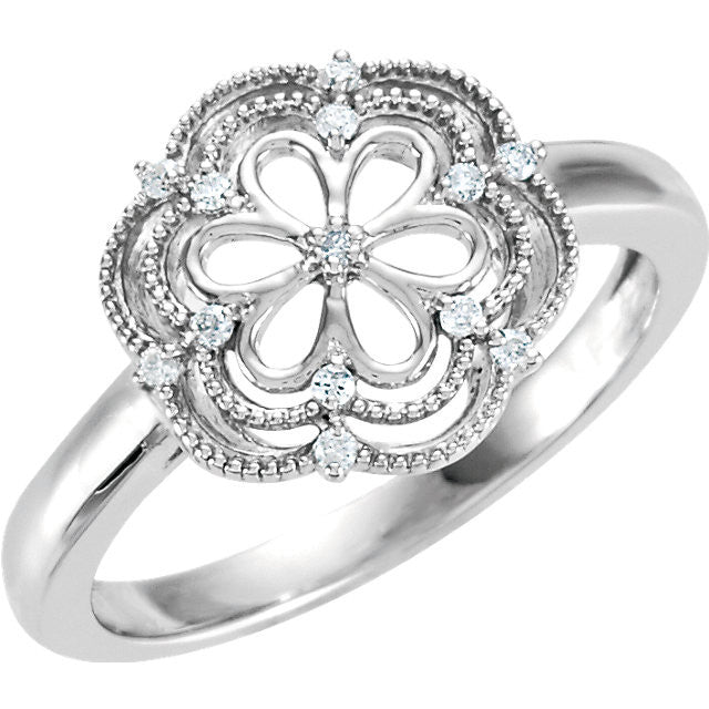 Sterling Silver .08 CTW Diamond Flower Ring- Sparkle & Jade-SparkleAndJade.com 