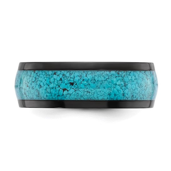 Black Titanium Turquoise Inlay 8mm Band- Sparkle & Jade-SparkleAndJade.com 