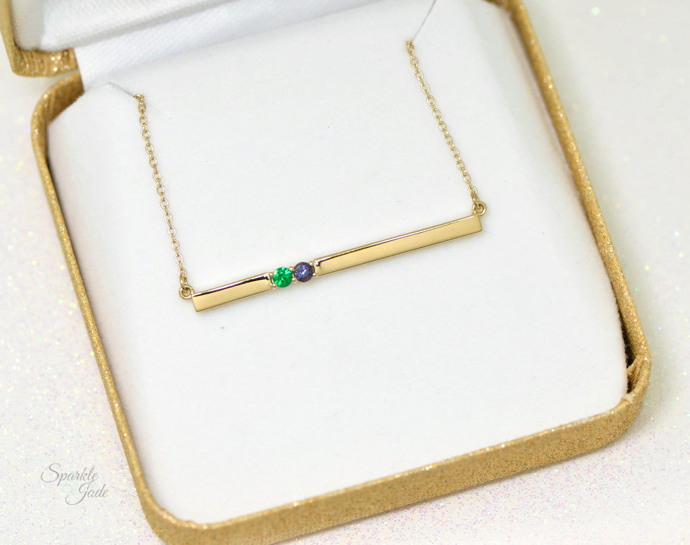 Thin Bar Family Birthstone Necklace - Engravable- Sparkle & Jade-SparkleAndJade.com 