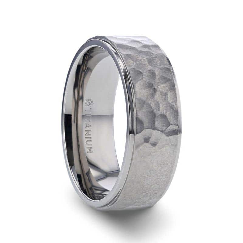 Titanium Ring with Raised Hammered Finish and Polished Step Edges - 8mm - Minister- Sparkle & Jade-SparkleAndJade.com 