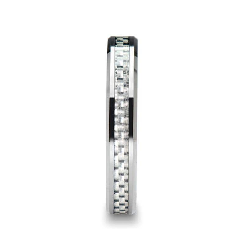 Tungsten Carbide Ring with Beveled White Carbon Fiber Inlay - 4mm - 12mm - Ultimus- Sparkle & Jade-SparkleAndJade.com 