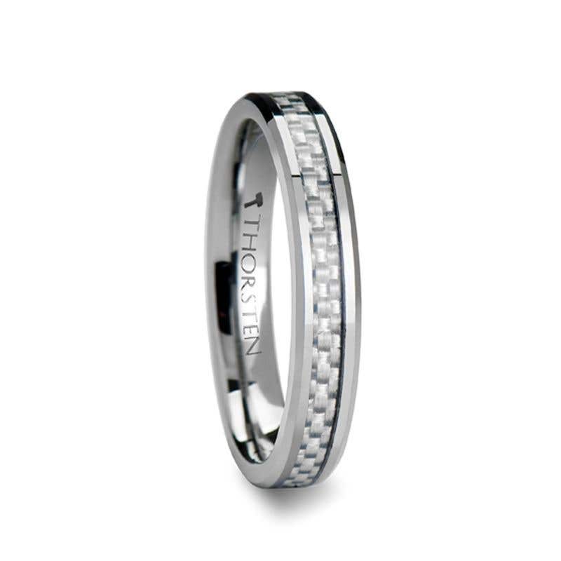 Tungsten Carbide Ring with Beveled White Carbon Fiber Inlay - 4mm - 12mm - Ultimus- Sparkle & Jade-SparkleAndJade.com W335-WCFT